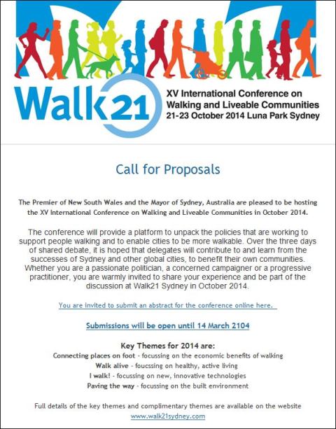 Featured image for “Call for Proposals: Walk 21 – Sydney 2014”